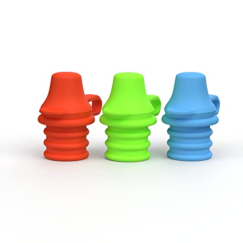 KiddiKap- No Spill Silicone Bottle Top Spout 3 Pack Bundle (Red, Blue, Green) BPA Free