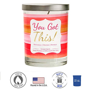 "You Got This!" | Patchouli, Orange, Mango | Luxury Scented Soy Candles |10 Oz. Clear Jar Candle | Made in The USA | Decorative Aromatherapy | Unique Gifts for Women or Men | Mom, Wife, Friend
