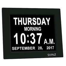 SVINZ 3 Alarms Dementia Clock, 2 Auto-Dim Options, Large Display Digital Calendar Day Clock for Vision Impaired, Elderly, Memory Loss, Black, SDC008W