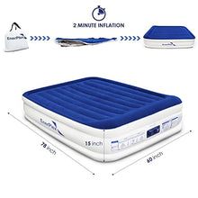 EnerPlex Queen Air Mattress with Built in Pump - 15" Luxury Size Self-Inflating Blow Up Mattress with Neck Support - Inflatable Air Bed for Portable Travel & Home Use (Blue/White)
