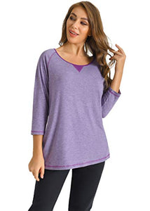 Latuza Women's Plus Size 3/4 Sleeves Top Marled Raglan T-Shirt 3X Purple