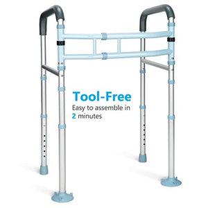 OasisSpace Stand Alone Toilet Safety Rail - Heavy Duty Medical Toilet Safety Frame for Elderly, Handicap and Disabled - Adjustable Bathroom Toilet Handrails, Width Adjustable Design, Fit Any Toilet