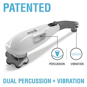 PADO CM-07 Dual Motor Percussion + Vibration Therapy Massager (White) | Official Patented CM-07™ | Treat pain for back, sciatica, neck, leg, foot, plantar fasciitis, tendinitis, arthritis, sports