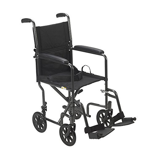 Drive Medical Lightweight Steel Transport Wheelchair, Fixed Full Arms, 19