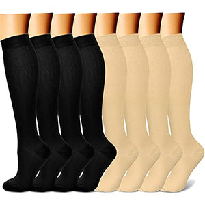 CHARMKING Compression Socks for Women & Men (8 Pairs) 15-20 mmHg Graduated Copper Support Socks are Best for Pregnant, Nurses - Boost Performance, Circulation, Knee High & Wide Calf (L/XL, Multi 05)