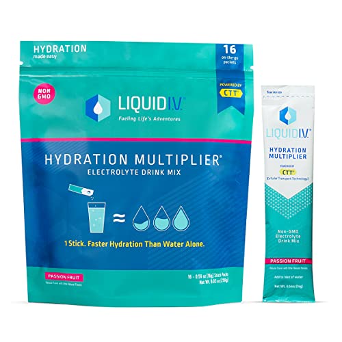 Liquid I.V. Hydration Multiplier - Passion Fruit - Hydration Powder Packets | Electrolyte Drink Mix | Easy Open Single-Serving Stick | Non-GMO | 16 Sticks