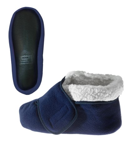 Silvert's Adaptive Clothing & Footwear Womens/Mens Slip Resistant Bootie Slipper with Adjustable - Navy XSM