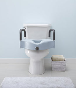 Medline Locking Elevated Toilet Seat with Arms, Infused with Microban Antimicrobial Protection
