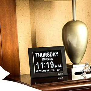SVINZ 3 Alarms Dementia Clock, 2 Auto-Dim Options, Large Display Digital Calendar Day Clock for Vision Impaired, Elderly, Memory Loss, Black, SDC008W