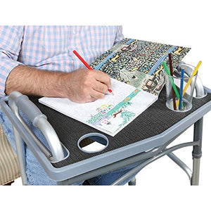 Support Plus Walker Tray Table with Non-Slip Mat/Cup Holders - Mobility Accessory Fits Most Standard Walkers (21" x 16") - Gray