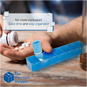 USA Merchant - 7 Day Small Pill Box with Snap Close Lids - Weekly Pill Organizer 4 Times a Day or 28 Day Dispenser - Comes with 4 Separate 7 Day Pill Containers for Vitamins, Supplements, and Medicine