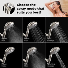LOKBY High Pressure 6-Settings Shower Head with Handheld - 5'' Powerful Detachable Shower Head Set for Low Water Pressure - 59'' Stainless Steel Hose - Tool-less 1-Min Installation - Nickel