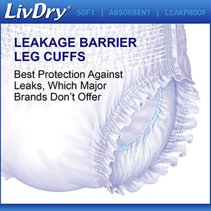 LivDry Adult Diapers Large Incontinence Underwear, Overnight, Leak Protection, 16-Pack