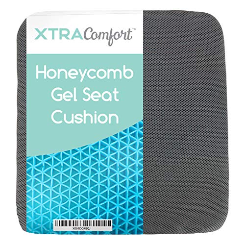 Gel Seat Cushion (Gray) by Xtra-Comfort - Seat Pad for Cars, Outdoors, Kitchens, Offices and Wheelchairs - Butt Cushion for Coccyx, Tailbone Pain and Lower Back, Sciatica Issues - Sitting Upholstery