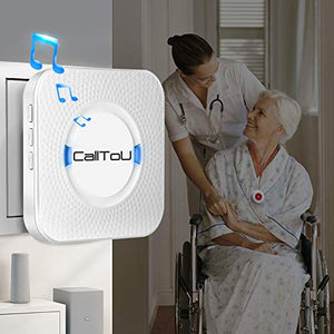 CallToU Caregiver Pager Wireless SOS Call Button Nurse Alert System for Home Elderly Patient Seniors Disabled Personal Attention Pager 500+ Feet 2 Waterproof Transmitters 1 Plugin Receiver