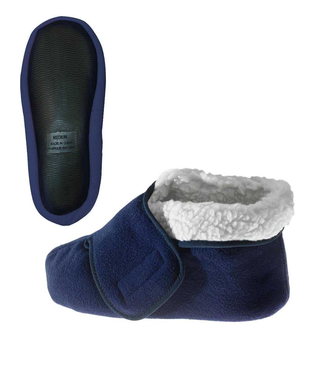 Silvert's Adaptive Clothing & Footwear Womens/Mens Slip Resistant Bootie Slipper with Adjustable - Navy XL