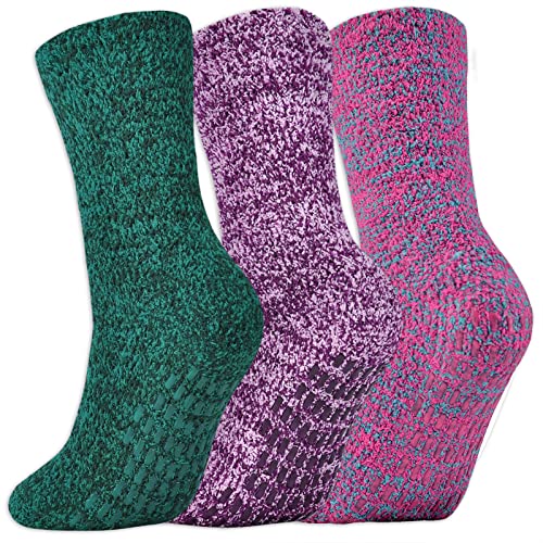Jormatt 3 Pairs Women Fuzzy Gripper Socks Non Skid Men Thick Cozy Slipper Hospital Socks with Grips,Men shoe size 7-12/Women size 8-13